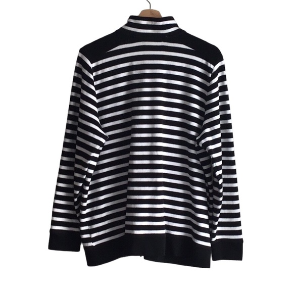 Lauren Ralph Lauren Black White Striped Cotton Cardigan, 1X - Picture 2 of 12